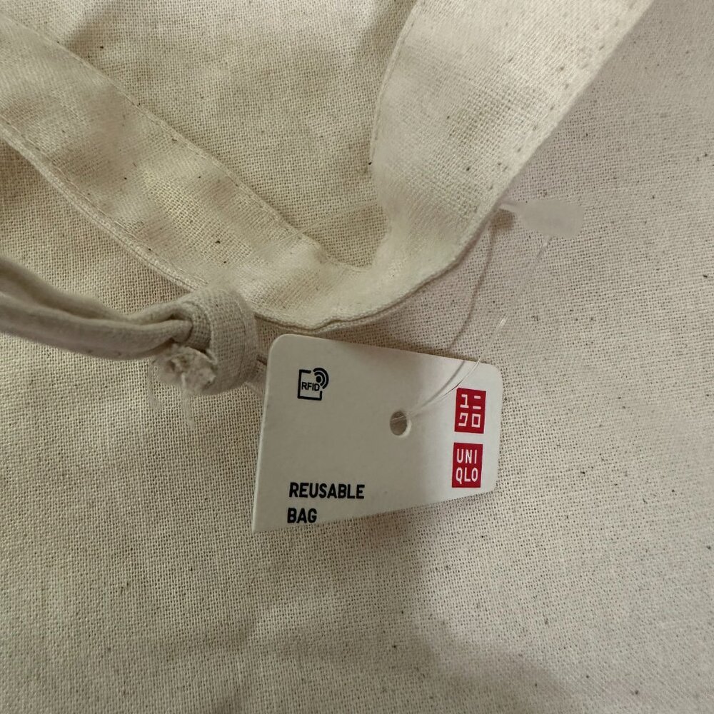 New Uniqlo Large Fabric Tote Bag Shopping Beige 17" X 18" X 4" View 4